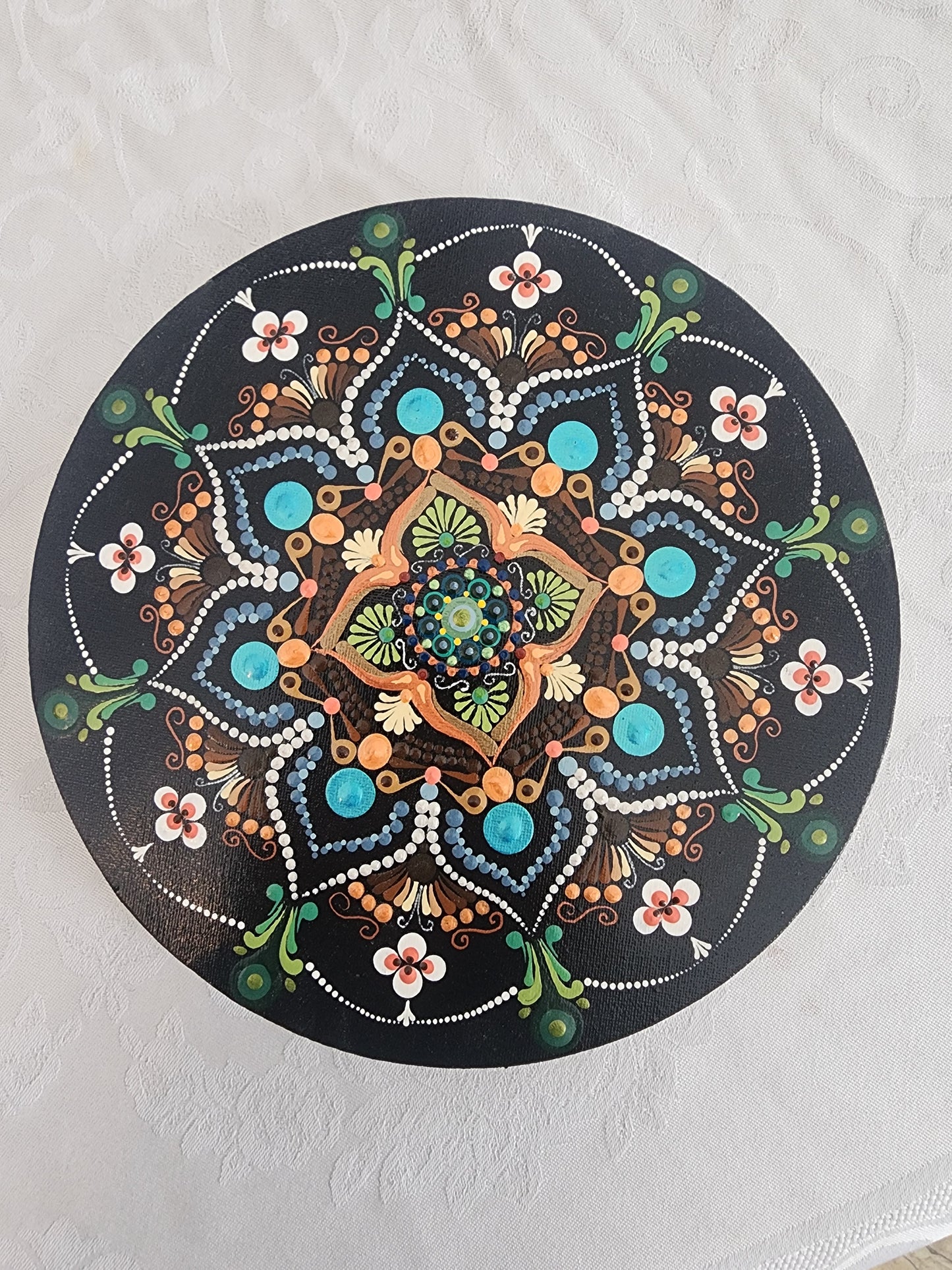 Spring Serenity Mandala on Large 12 inch Round Canvas