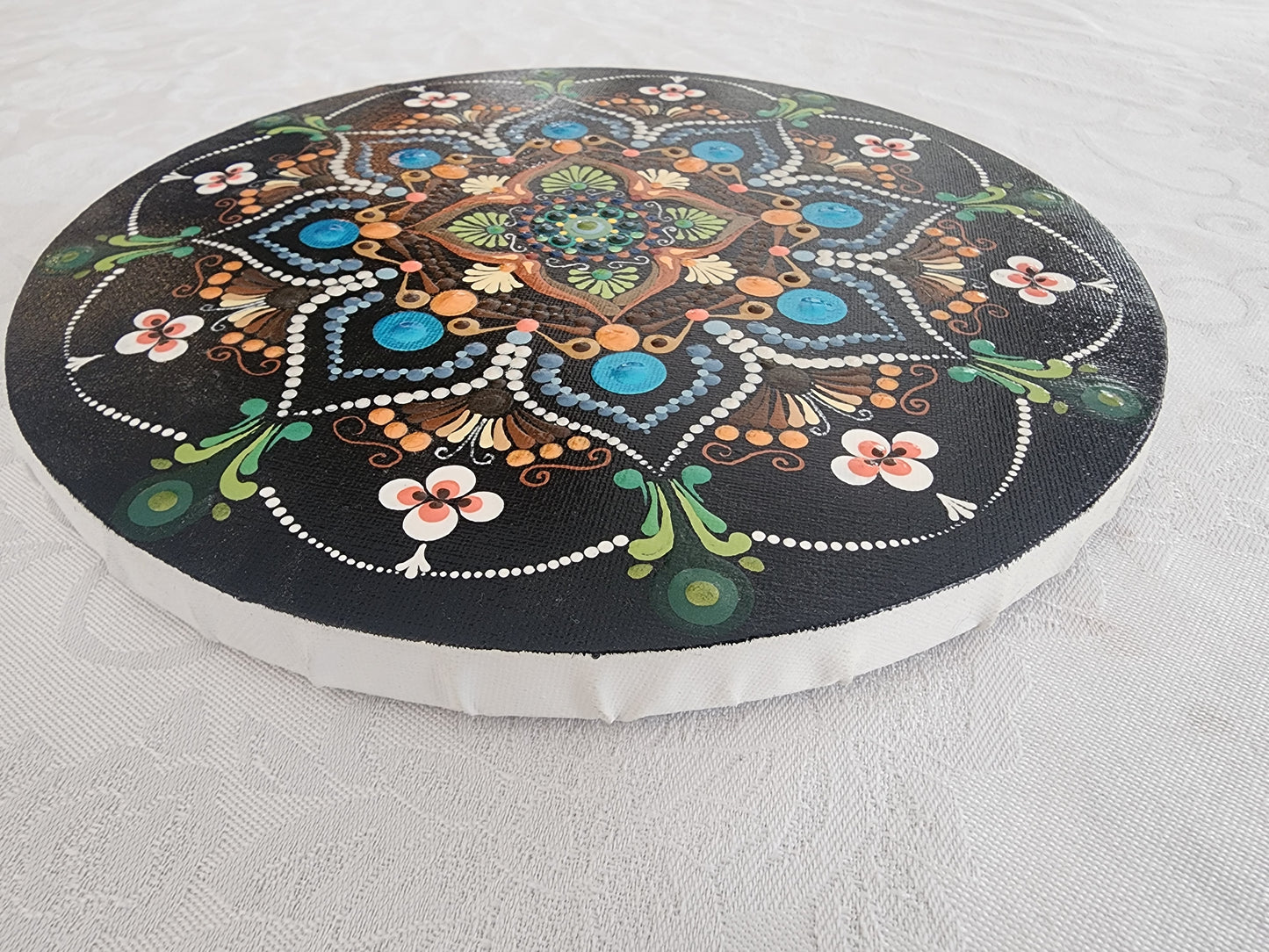 Spring Serenity Mandala on Large 12 inch Round Canvas