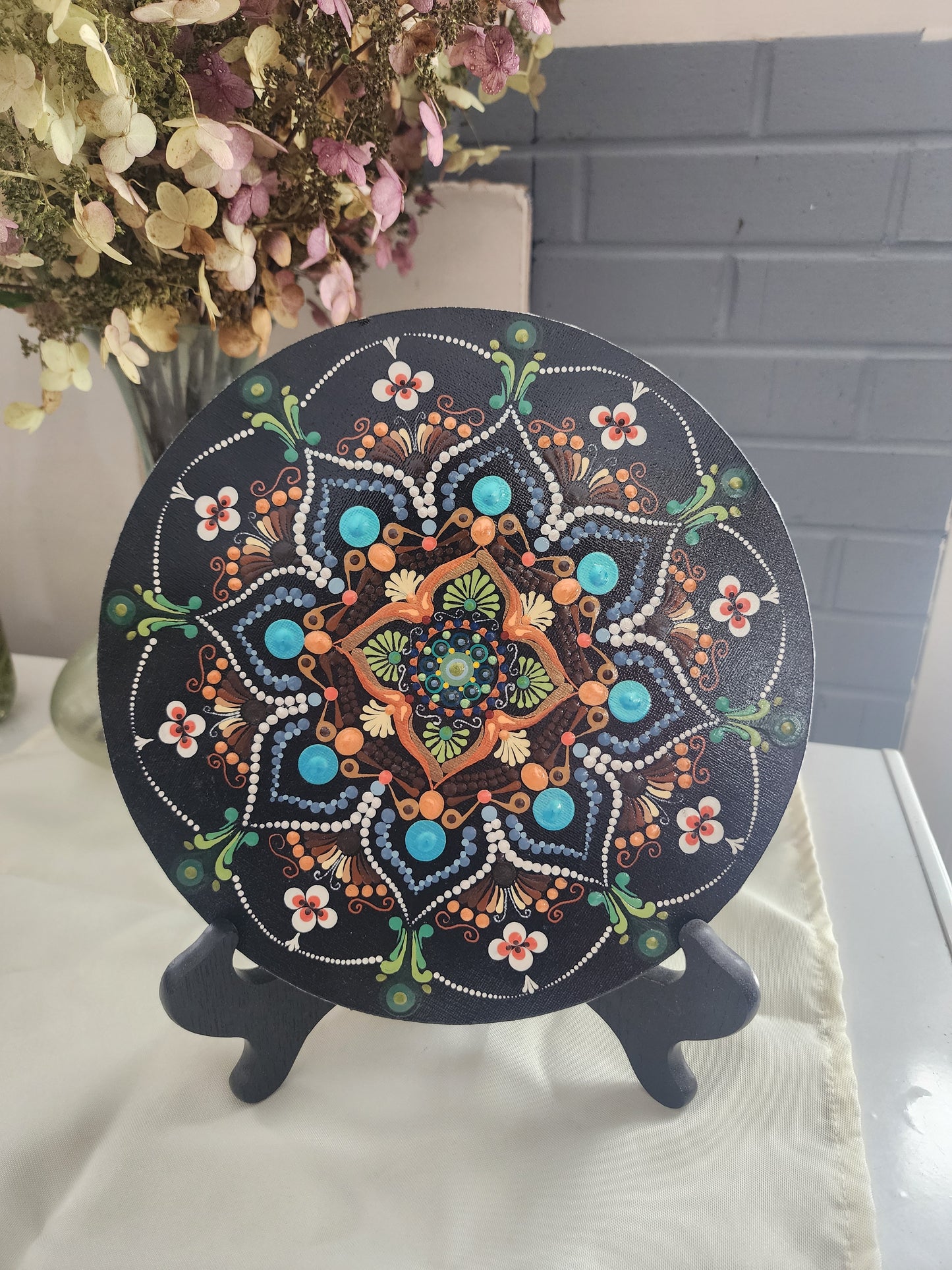 Spring Serenity Mandala on Large 12 inch Round Canvas