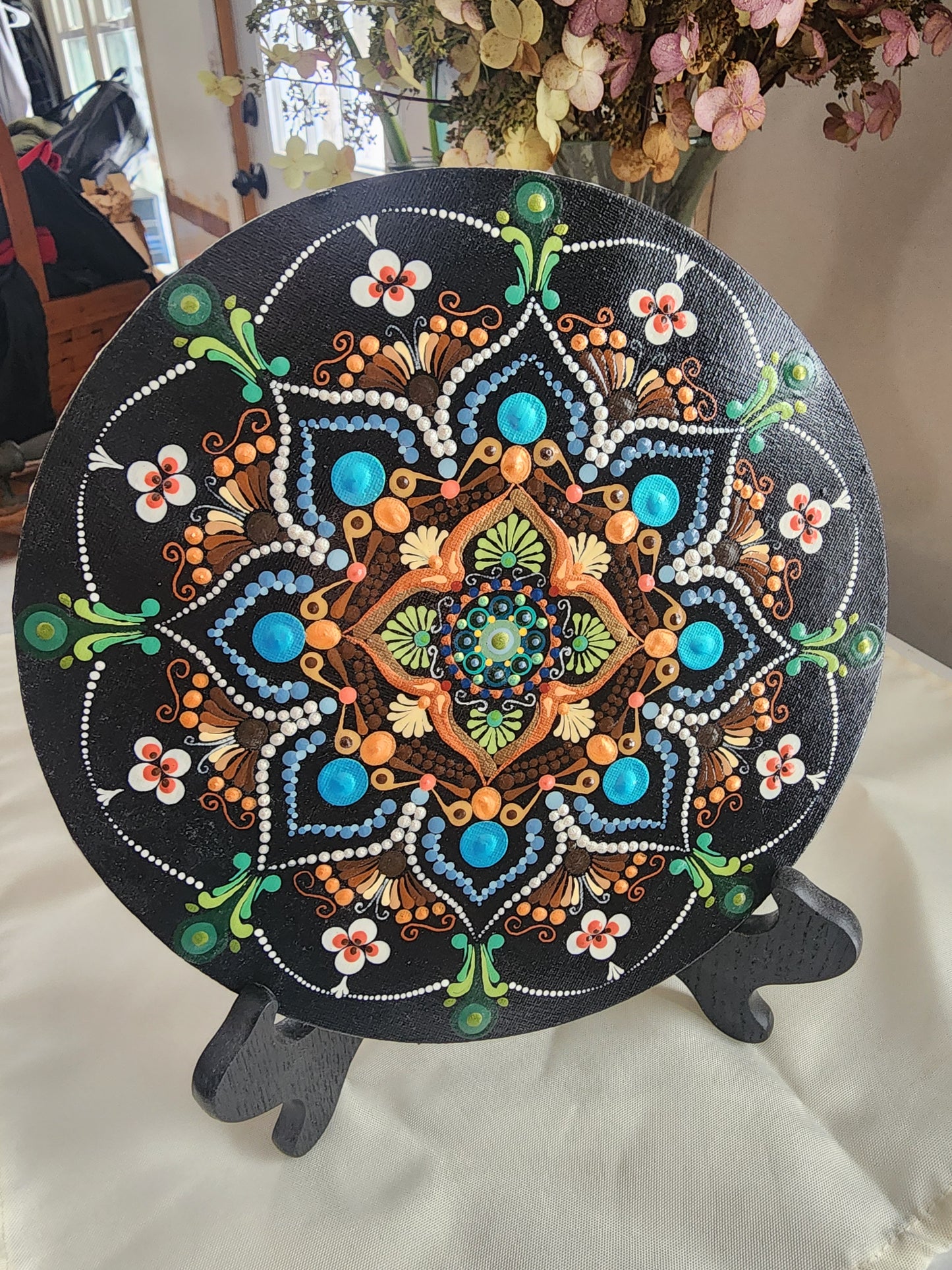 Spring Serenity Mandala on Large 12 inch Round Canvas