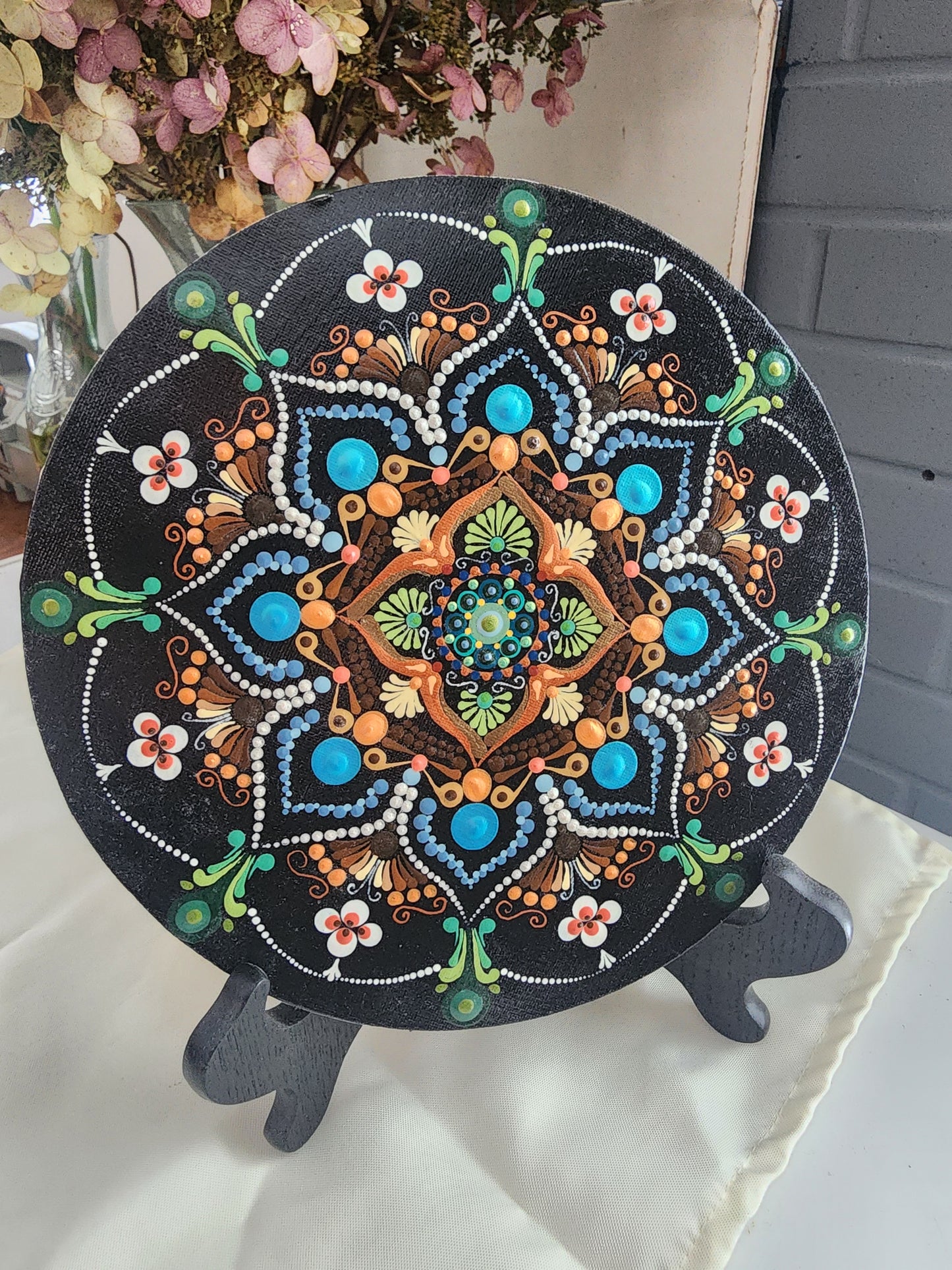 Spring Serenity Mandala on Large 12 inch Round Canvas