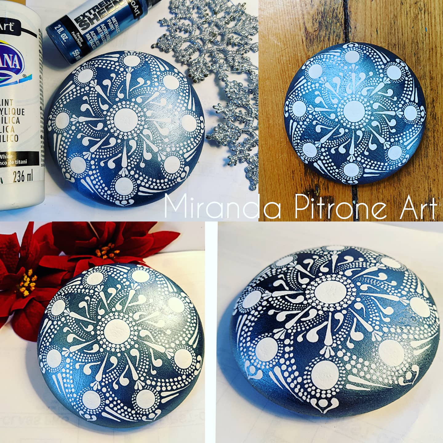 Pewter Art Stone w/ Monochrome White Mandala