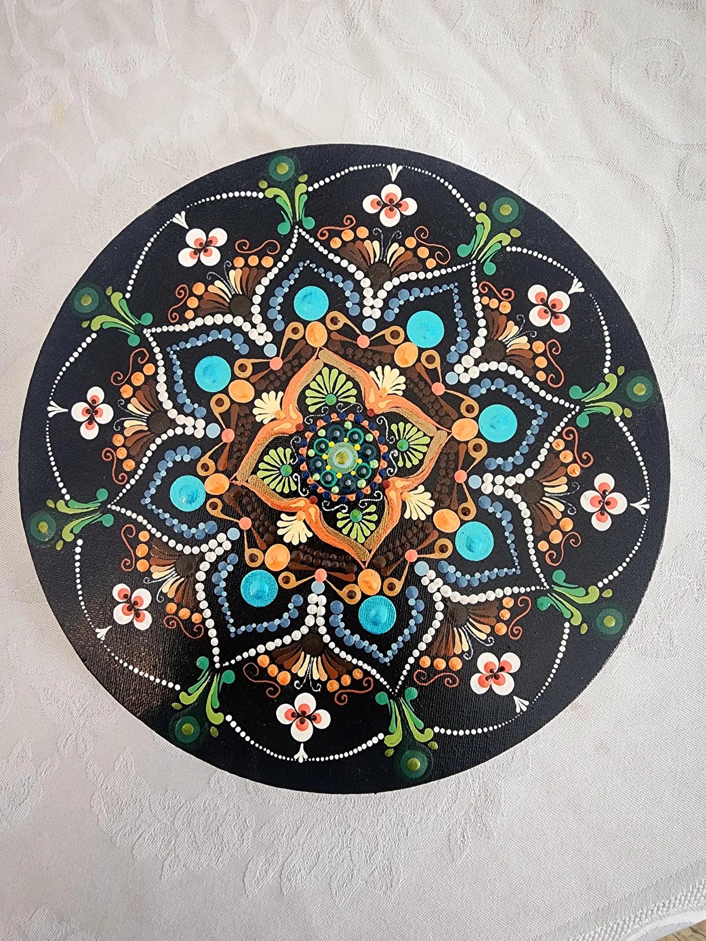 Spring Serenity Mandala on Large 12 inch Round Canvas