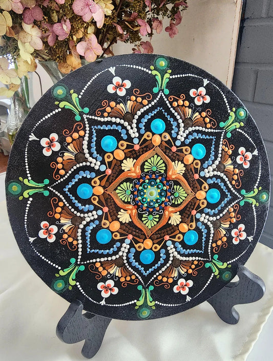 Spring Serenity Mandala on Large 12 inch Round Canvas